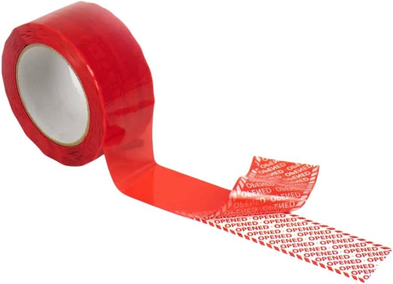 Tamper Evident Red Security Tape, “Opened” Message, TSA-CCSP Compliant, Dry Peel, High-Adhesion for Boxes, Plastic, Wood, Recycled Cardboard, 2" x 180' Roll (Total Transfer, Box-Tape)